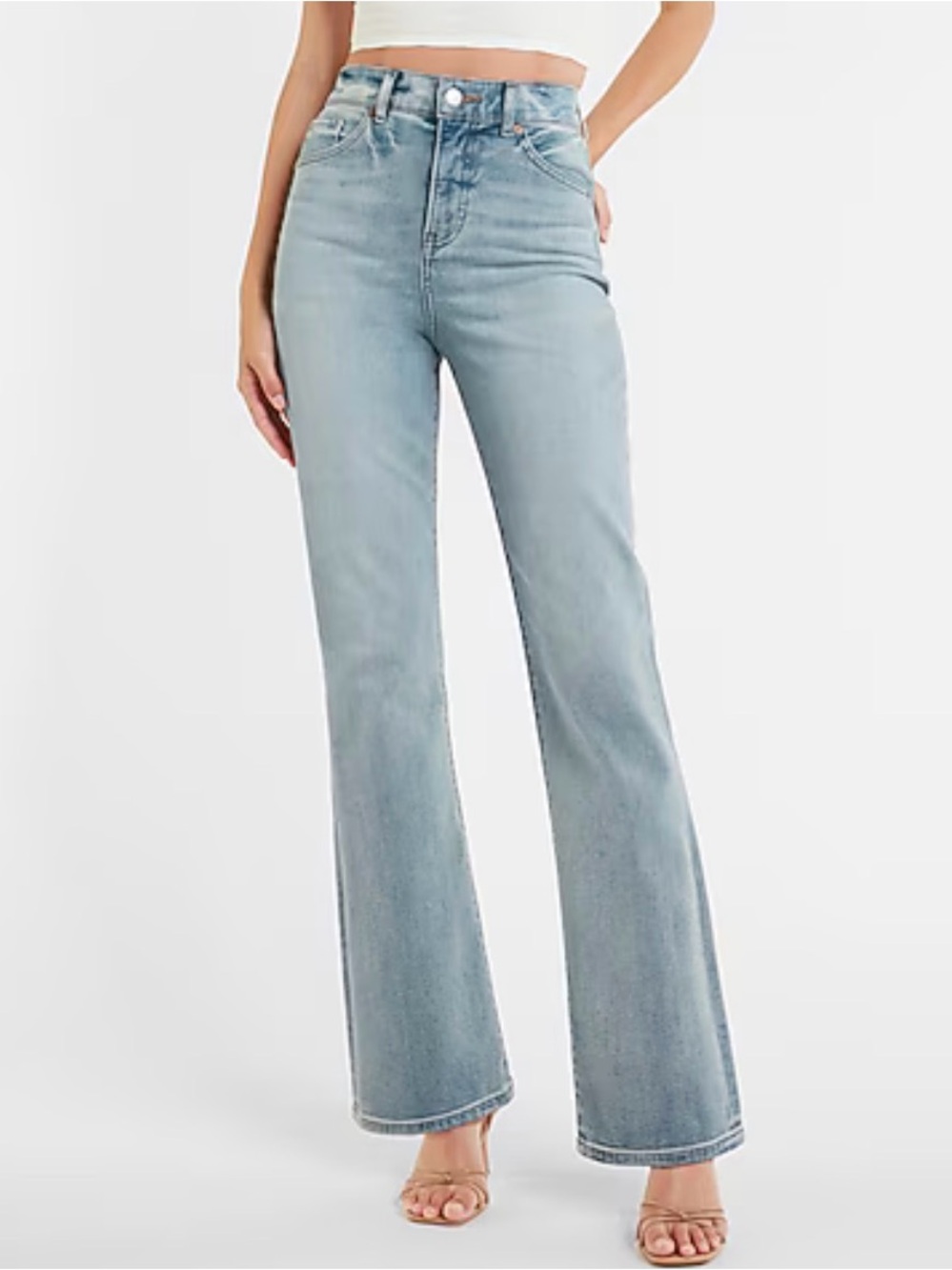 Express High Waisted Light Wash 90s Bootcut Jeans